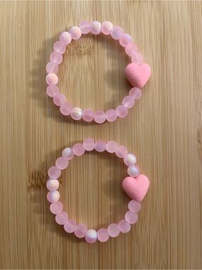 Pink Heart Glass Beaded Stretch Bracelets